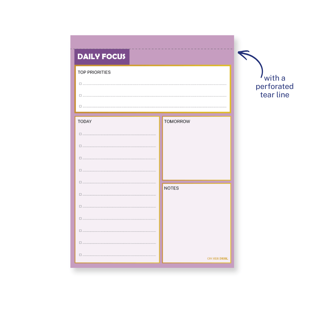 B5 Daily Focus Notepad - Lilac (perforated)