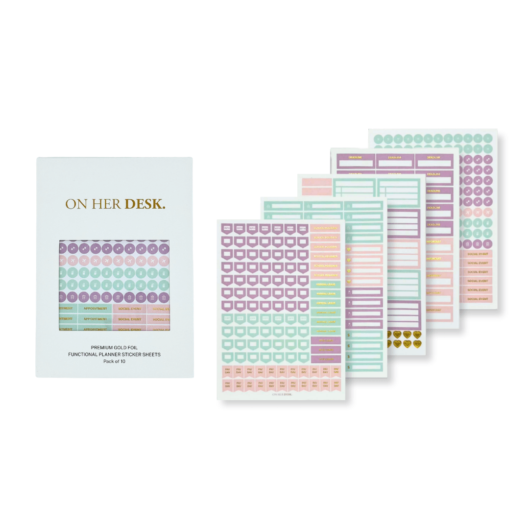 Functional Gold Foil Planner Sticker Set - Pastel