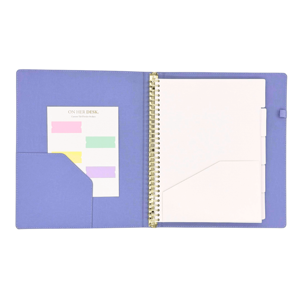 Notebook With Binder A4 Binder Notebook with Tab Dividers - Lavender Vegan Leather | On Her Desk
