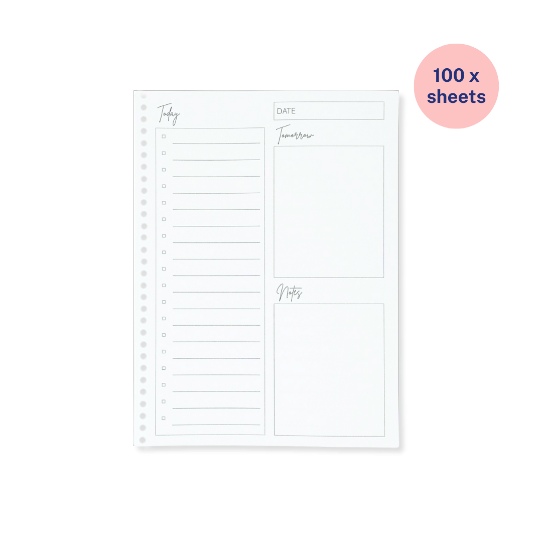 A4 Binder Notebook Refillable Paper Pack - To Do List Planner