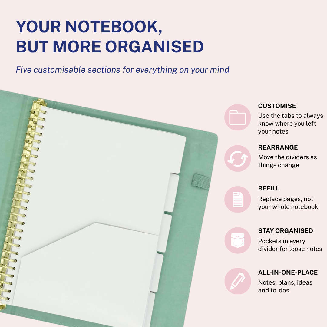 B5 Binder Notebook (with tab dividers) - Mint Green