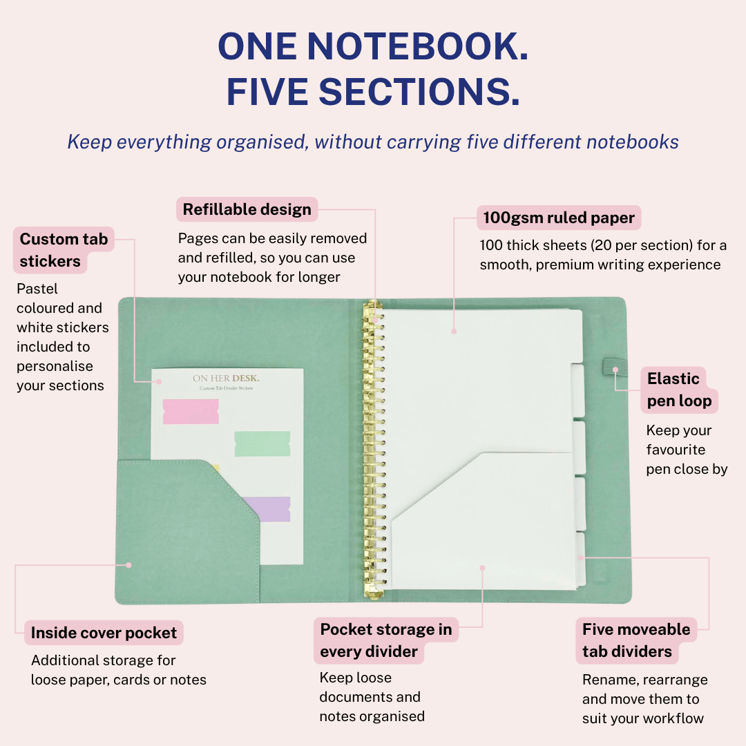 B5 Binder Notebook (with tab dividers) - Mint Green