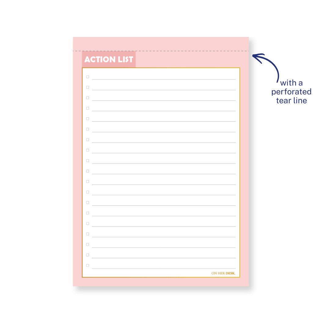 B5 Action List Notepad - Pink (perforated)