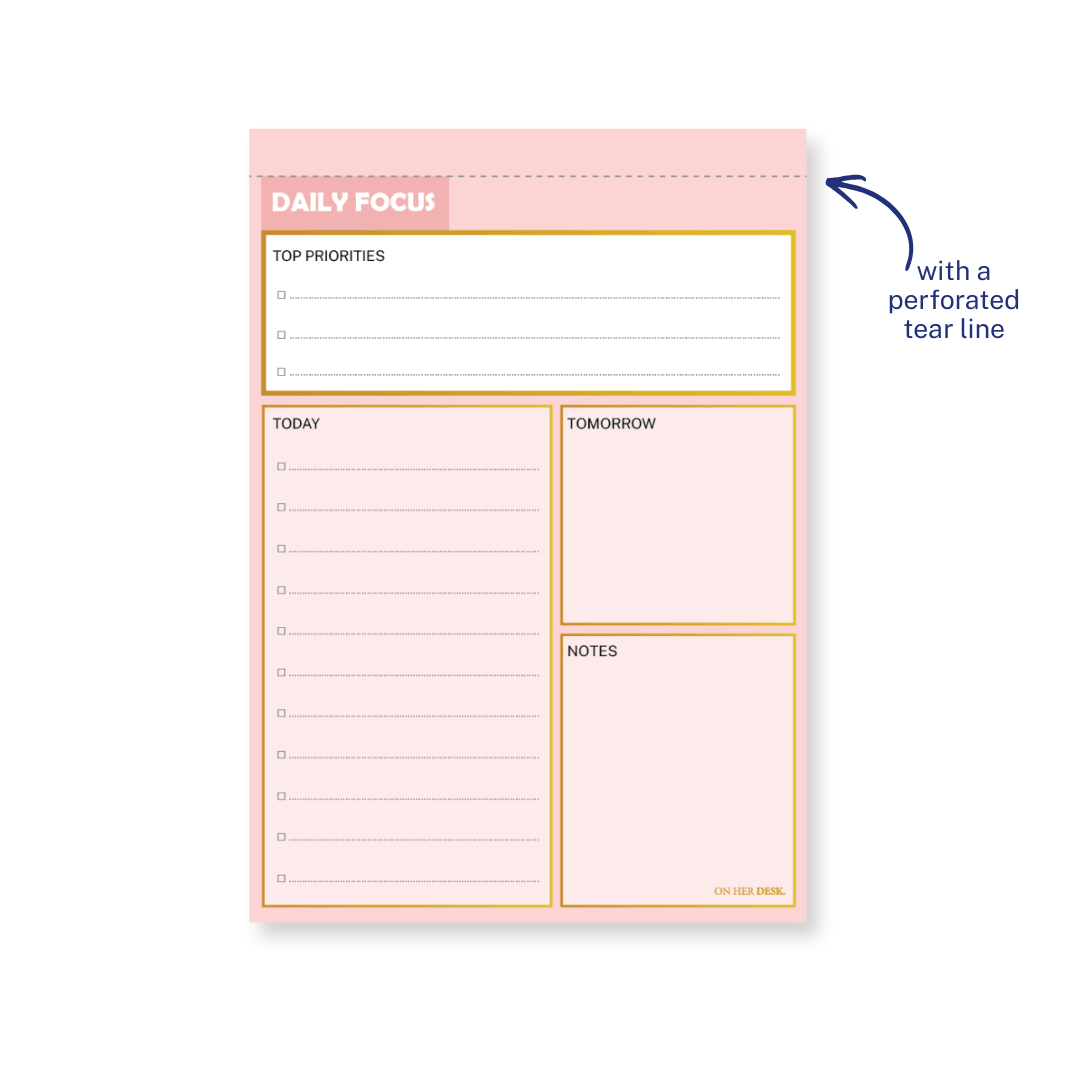 B5 Daily Focus Notepad - Pink (perforated)