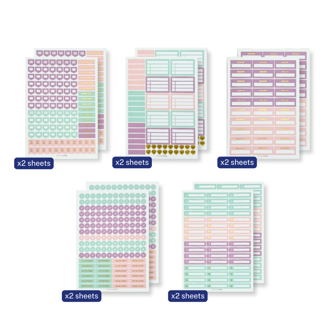 Functional Gold Foil Planner Sticker Set - Pastel
