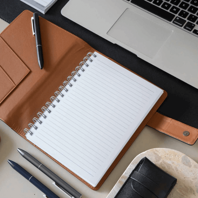 Unisex A5 Covered Notebook - Navy Blue Vegan Leather | On Her Desk