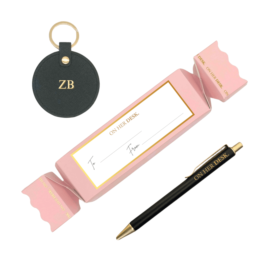 Personalised Stationery Christmas Gift | Keyring & Ballpoint Pen - Black