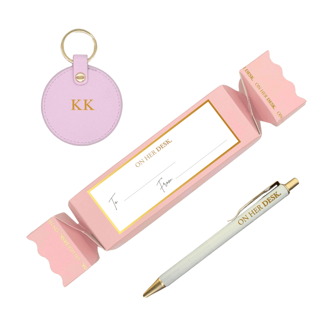 Personalised Stationery Christmas Gift | Keyring & Ballpoint Pen - Lilac/White