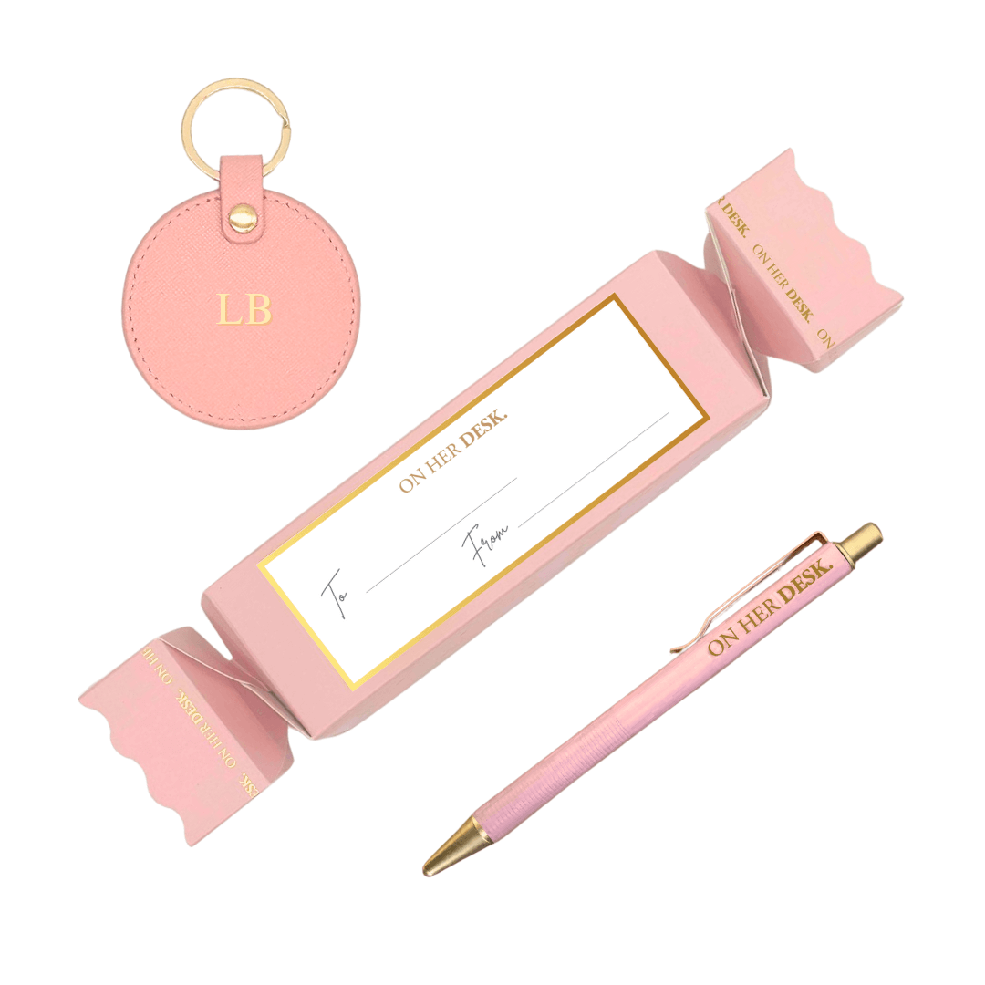 Personalised Stationery Christmas Gift | Keyring & Ballpoint Pen - Pink