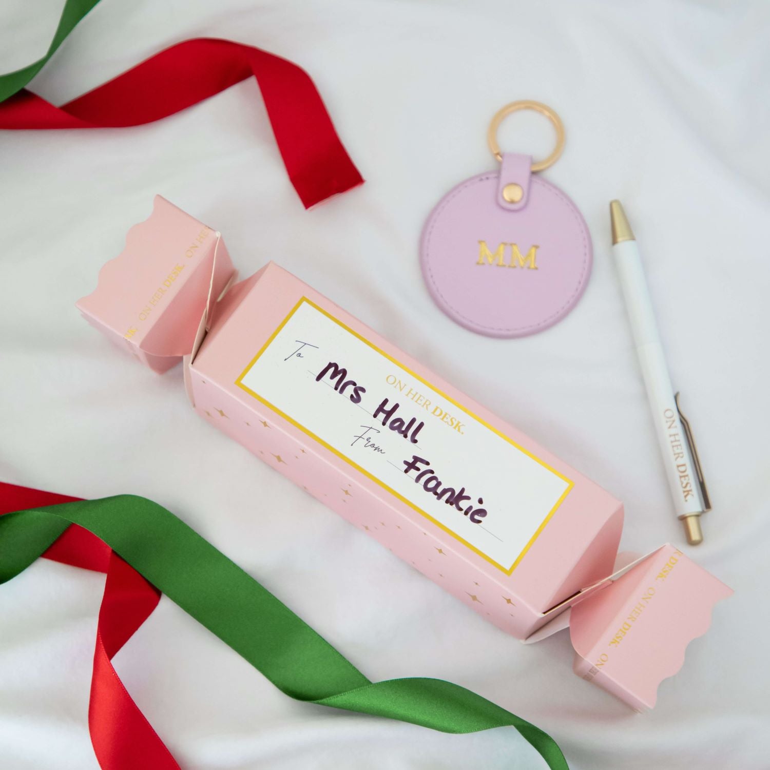 Personalised Stationery Christmas Gift | Keyring & Ballpoint Pen - Lilac/White