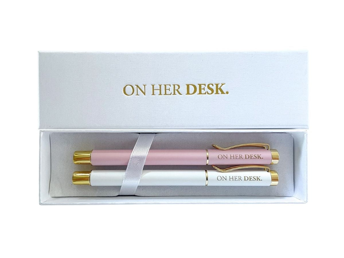 Twin Rollerball Pen Set - Pink/White