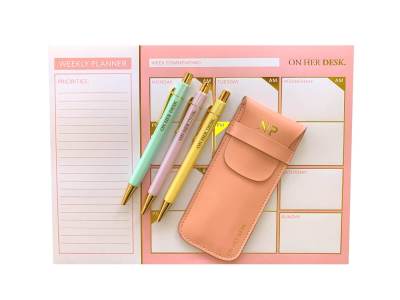desk planner gift set in pink